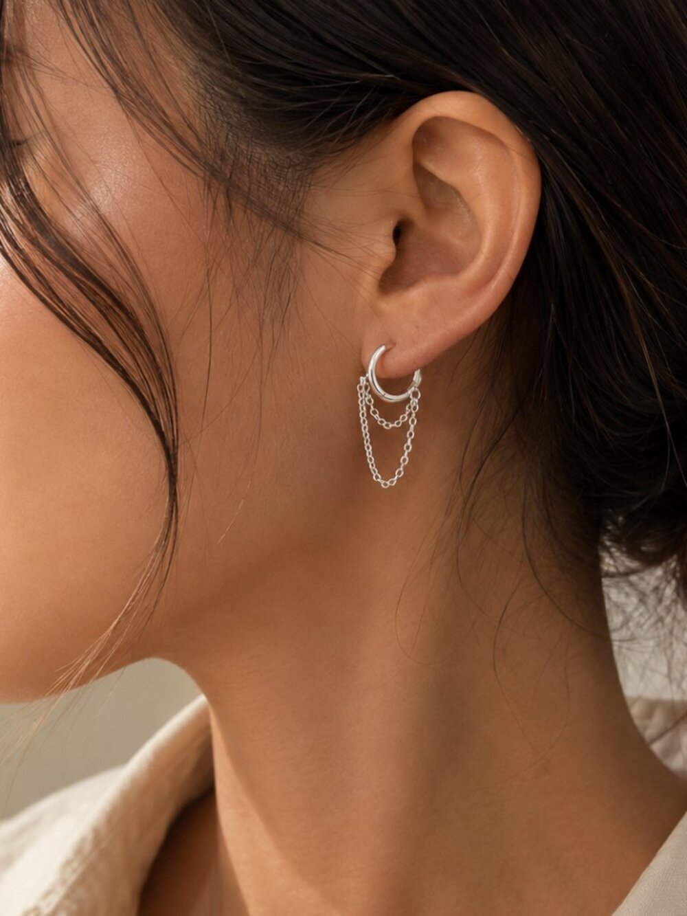 925 Sterling Silver Huggie Earrings Dangle Chain Earrings Small Hoops Huggies